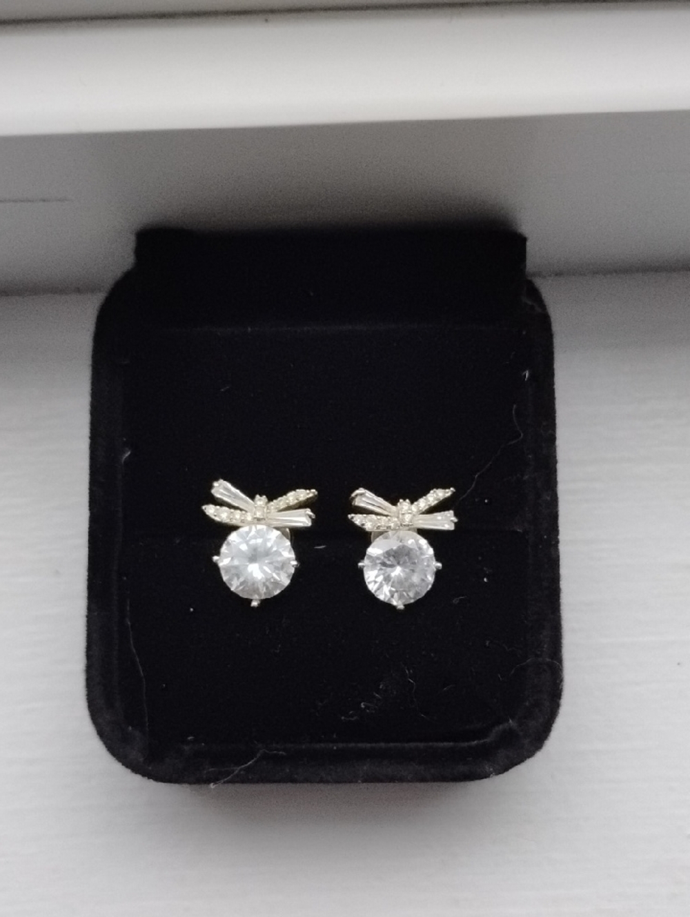 Sterling Silver Bow Crystal Stud Earrings